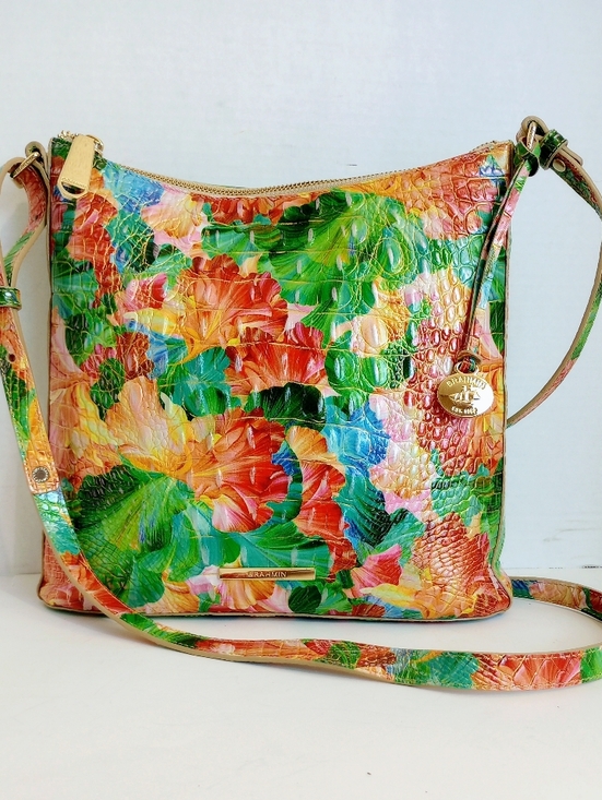 Brahmin Handbags - Brahmin Katie Taffy Melbourne Croc Embossed Leather Floral Crossbody Purse